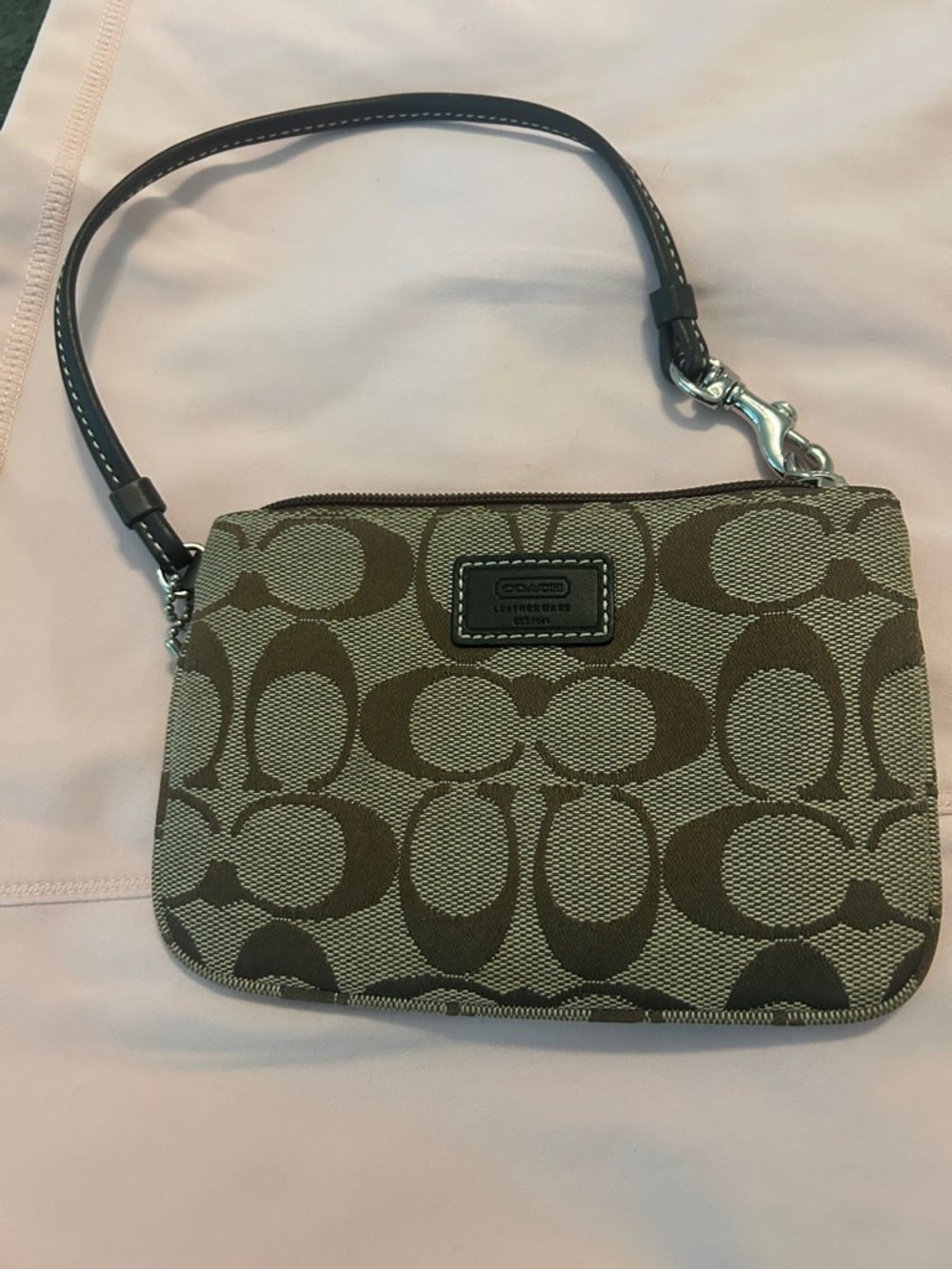 Coach Small Signature Canvas Wristlet in Brown and Tan